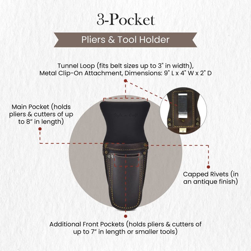 Style n Craft 3 Pocket Pliers & Tool Holder, Full-Grain