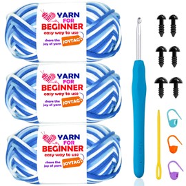 3 Pack Rainbow Beginner Crochet Yarn for Crocheting and Knitting Multicolor Cotton Crochet Yarn for Beginners with Easy-to-See Stitches Cotton-Nylon Blend Easy Yarn for Beginners(Blue Tone)