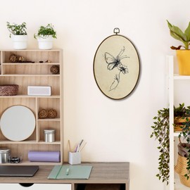 JQF Vintage Butterfly Oval Wall Decor, Farmhouse Rustic Butterfly Floral Oval Canvas Wall Art, Retro Cottagecore Insert Floral Framed Prints Hanging Decor for Home Bedroom Living Room, 8.5x11.5 Inch