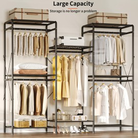 JOISCOPE Wardrobe Organizer - Heavy Duty Clothes Rack with 5 Closet Rods & 6 Shelves, Adjustable for Hanging & Storage - 75.2''67.7'', Black