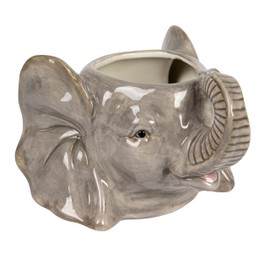 Creative Co-Op 6.75 Inches Round Ceramic Elephant Head, Holds 6 Inches Pot, Gray Planter