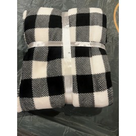 Hobby Lobby Blanket Throw Plaid Black White 50x60 Minky Fleece Sherpa Lined New