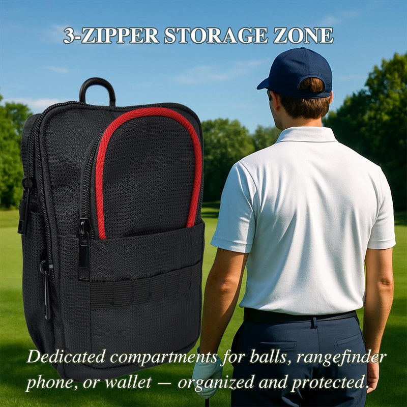 Golf Valuables Bag with 3 Zip Pockets, Golf Ball Organizer
