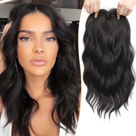 PANEWAY Hair Topper 16Inch Hair Toppers For Women Wavy Curly Dark Brown Clip In Synthetic Wiglets Pieces For Women