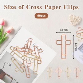 60PCS Cross Paper Clips Bible Bookmark Rose Gold Paper Clips Book Marks for Bibles Study Supplies Bible Study Kit Bibles Tabs Cute Binder Clip Christian Accessories Christian Gifts for Women