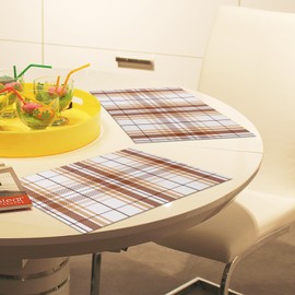 Table Mat Placemats Sets 6 - Dual Sided Place Mats 30 x 45cm Non Slip Waterproof Wipeable Heat Resistant Dining Coffee for Home Kitchen Hotel Indoor Outdoor Orange Plaid