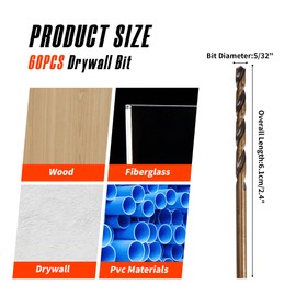 Drywall Cut Out Bit 5/32 | 1/8 inch, HSS M2 high-Speed Steel Drywall Guidepoint Cutting Bits, Drywall Tools Used with Spiral Saw (60, 5/32 inch)