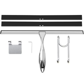 TOOVEM 14 Inch Shower Squeegee for Glass Doors, Window, Bathroom, Car Windshield, Shower Cleaning Tools with S Hook, Square Sticky Hook (Silver)