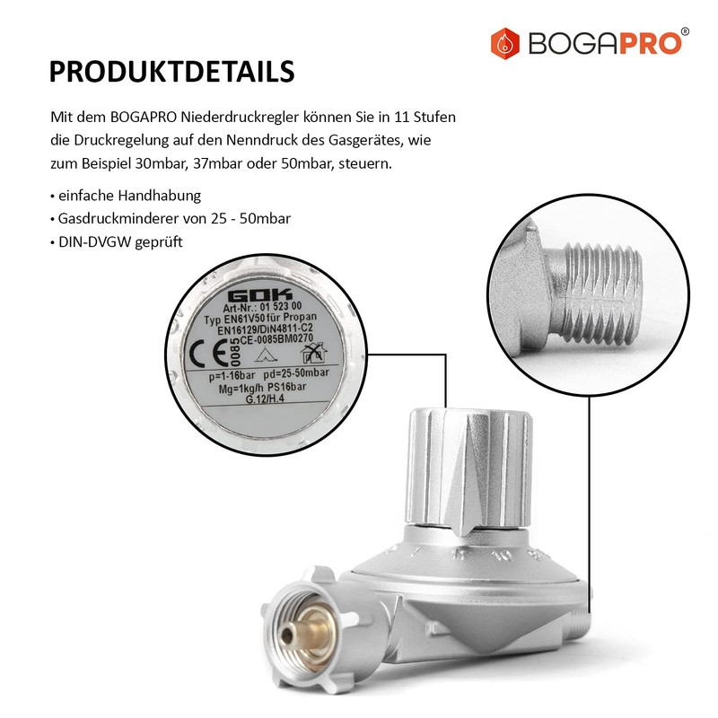 BOGAPRO 11 Levels Low Pressure Regulator, Adjustable Gas Pressure Regulator