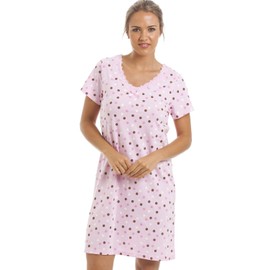 Camille Womens Smooth Soft Cotton Summer Nightshirts 18-20 Pink & Brown Polka Dot