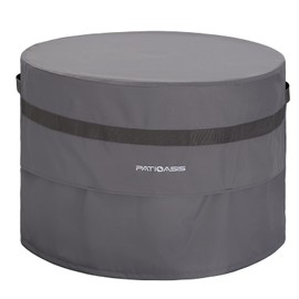 PATIOASIS Grey Round Fire Pit Cover Outoor 36 inch Dia Waterproof Patio Deck Propane Fire Bowl Cover 600D Heavy Duty All Weather Resistant