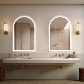 Niccy Arched LED Bathroom Mirror, 30"x20" Arch Frameless Frontlit & Backlit Mirrors for Wall, Arched Lighted Vanity Mirrors with Memory Function for Bathroom Bedroom, Defogger 3 Color, Explosion-Proof