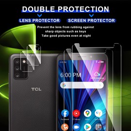 Ogrish [2+2 Pack Screen Protector for Alcatel TCL A3X (A600DL) and Camera Lens Protector - Tempered Glass,Anti-fingerprint,Shatter Proof,HD Clarity