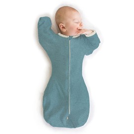 SwaddleDesigns Transitional Swaddle Sack with Arms Up Half-Length Sleeves and Mitten Cuffs, Large, 6-9 Months, 21-24 lbs, Heathered Teal (Arms Up Swaddle, Transition Swaddle Sleep Sack)