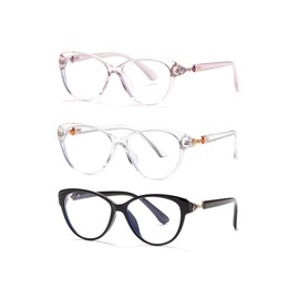 PEYEOISD 3 Pack Fashion Cat Eye Reading Glasses Women, Ladies Cateye Anti Blue Light Readers, Cute Anti Glare/UV Eyeglasses