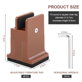 Moendergo Furniture Riser, Table Raiser, 3.4 Inch Bed Height with Screw Clamp, Sofa Raiser for Square/Round Chair Legs with 0-1.5 Inch Diameter, Can Hold up to 20,000 lbs (Brown)
