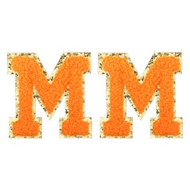 MECCANIXITY Chenille Letter Patches 2.2" Self Adhesive Alphabet M Stick on Embroidered Patch Sew on Letter Stickers Applique for Repairing Clothing Jeans Shoes Hats DIY(Orange, Pack of 2)