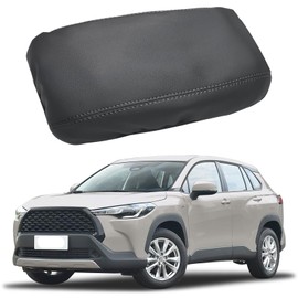Bilisin Center Console Cover Compatible with Toyota Corolla Cross 2022 2023 2024 2025 Accessories Waterproof Middle Console Lid Cover PU Leather Armrest Box Cover Protector (Black Thread)