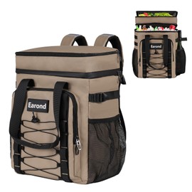 25L Insulated Cooler Backpack with Waterproof Zipper & Multi-Compartment Design Leakproof Lunch Bag for Beach, Camping, Office - Spacious Thermal Light-Weight Backpack for Men and Women-Khaki