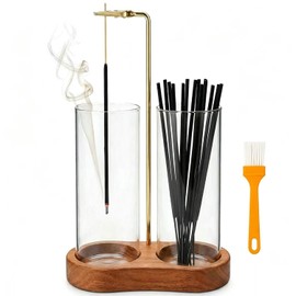 Incense Holder for Sticks with Glass Ash Catcher - Upside Down Anti-Ash Flying Incense Burner & Stick Storage Organizer, Ideal for Meditation, Yoga, Zen Home Decor, Spa Relaxation Gift