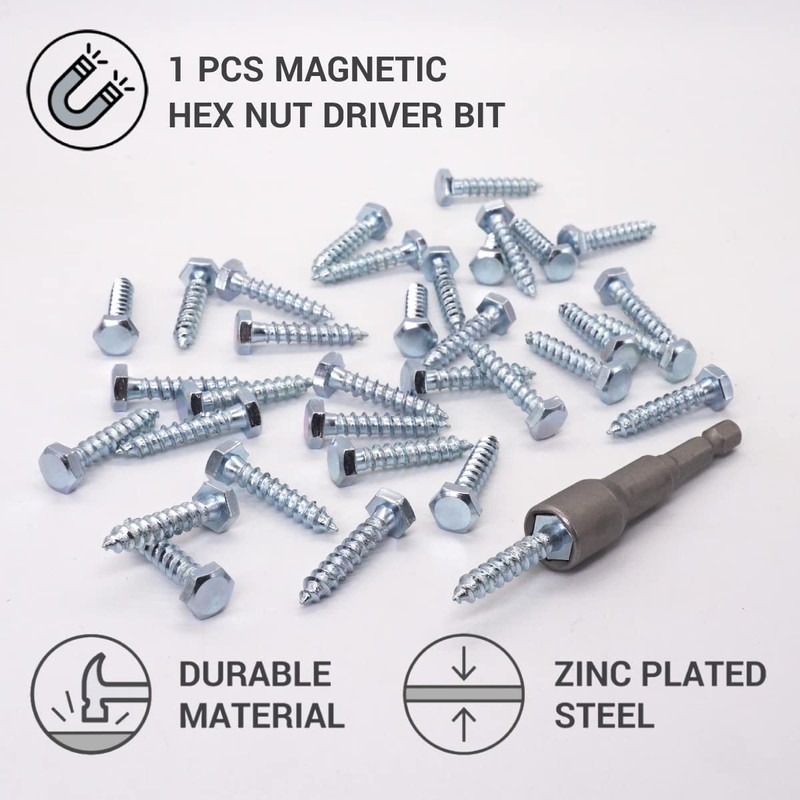 (Pack of 100) DIN 571 Galvanised Steel Hexagon Wood Screws