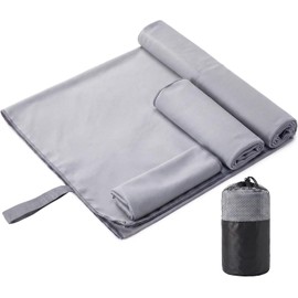 OSLIFE Toalla Microfibra, Secado Rápido Toalla, 3 Pcs Ultraligero Y Portátil, Súper Absorbente, Toallas Viaje Perfecto & Fitness & Acampada, Ideal para Viajes, Playa, Ducha, Senderismo y Piscina(Gris)