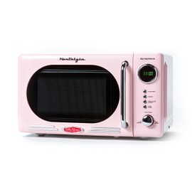 Nostalgia Retro Compact Countertop Microwave Oven 0.7 Cu. Ft. -700-Watts with LED Digital Display-Child Lock-Easy Clean Interior-Pink