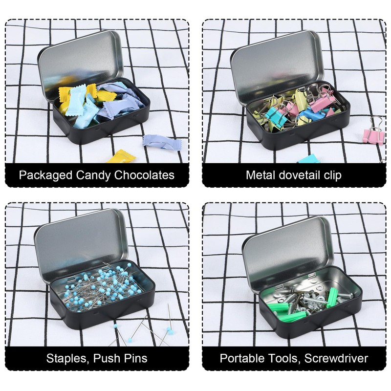 Aphumedc Metal Rectangular Empty Hinged Tins Tin Containers, Mini Portable