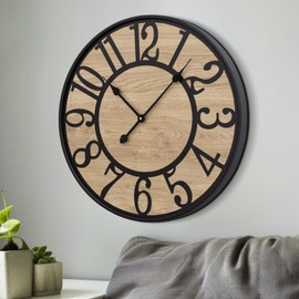 LEIKE Large Wall Clocks Living Room Decor,Non Ticking Silent,Battery Operated Small Round Modern Wood Wall Clock for Bedroom,Kitchen,Farmhouse,Office Vintage Wall Decor-20 Inch-Arabic Number