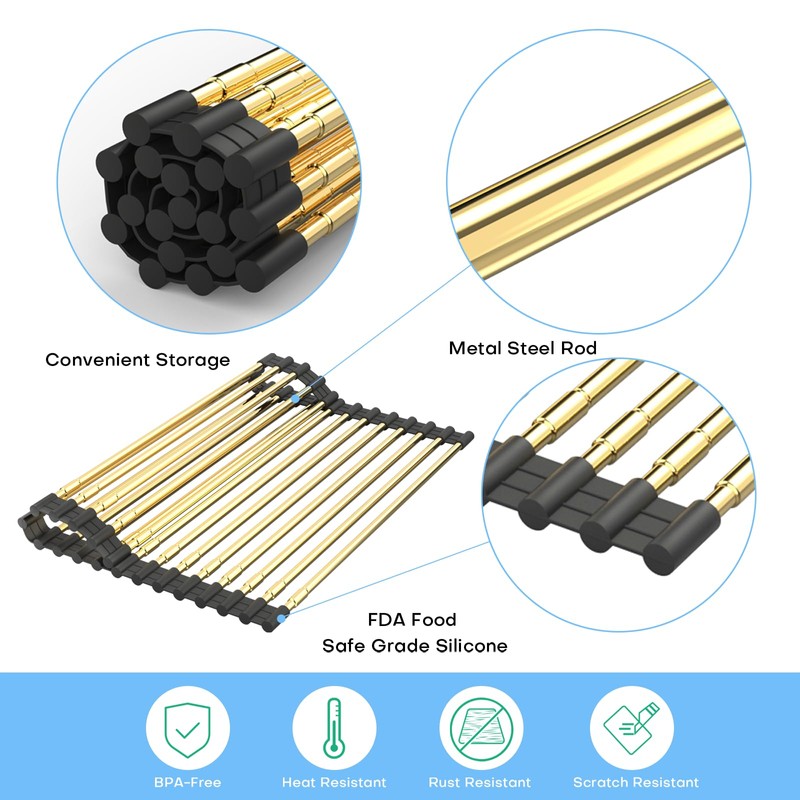 AXIMIXAME Expandable Large Draining Rack, Roll Up Heat-Resistant Dish Drainer