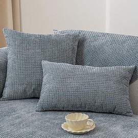 vctops Set of 2 Farmhouse Plaid Chenille Throw Pillow Covers for Couch Bed Sofa Soft Tufted Cushion Covers (Light Grey,12"x20")