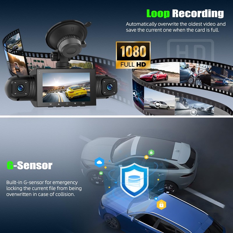 4 Channel 360°Dash Cam Front and Rear Inside Left Right,3''