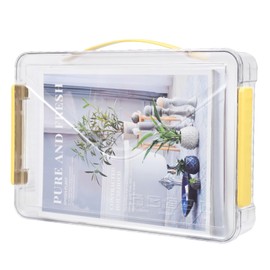 SAYEEC Clear File Storage Box Portable Project Case with Handle Plastic Storage Container with Lid Stackable Flat Storage Bin Document Magazine Protector Organizer for A4 Paper Photo Craft Scrapbook