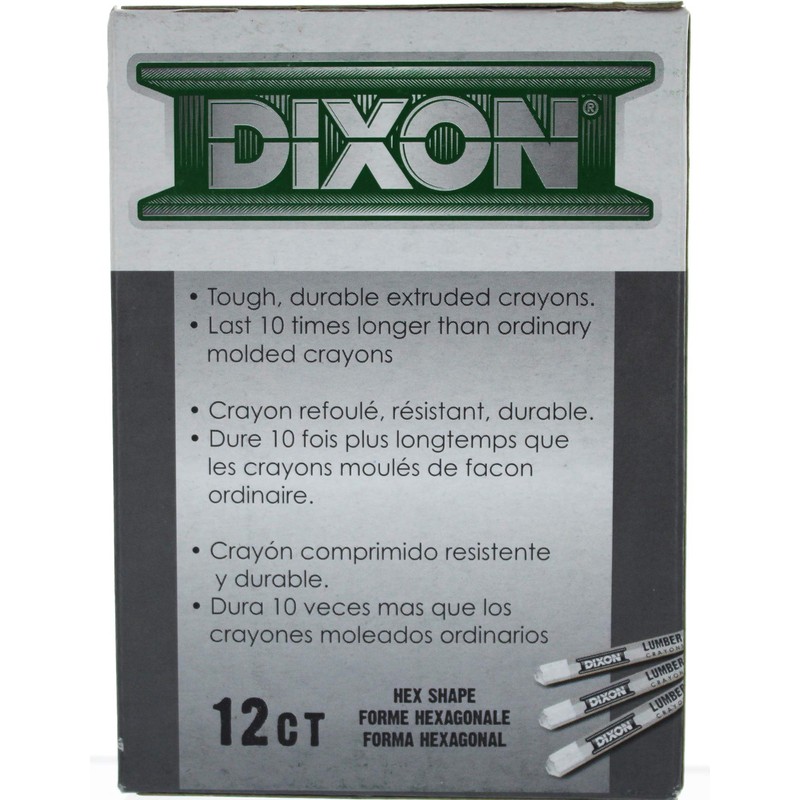 Dixon 52300 Lumber Crayons, 4 1/2 x 1/2, White, Dozen