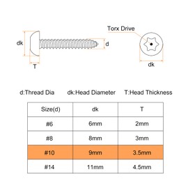 QUARKZMAN #10 x 3/4" Torx Security Screws, Pack of 10 Button Head Tamper Proof Self Drilling Screws, 304 Stainless Steel Anti-Theft Screws