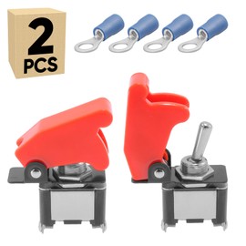 2-Pack Toggle Switch with Red Cover KN3A-101, ON/Off SPST 2Pin 20A 12mm/0.47" Heavy Duty Bakelite Rocker Switches Silver-Plated Copper Terminal for Auto Car Marine Boat