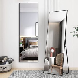 NicBex Full Length Mirror, 59x16 Inch Aluminum Alloy Frame Large Wall Mirror, Vanity Mirror, Bedroom Mirror, Dressing Mirror, Living Room Mirror,Black
