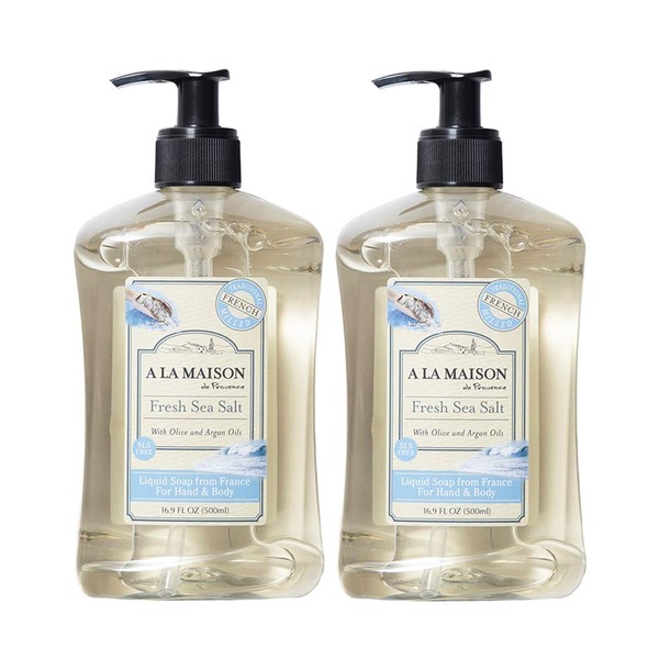 A La Maison de Provence Liquid Hand Soap | Fresh Sea Salt Scent | French Milled Moisturizing Natural Hand Wash | in 16.9 oz. Pump Bottles | (2 Pack)