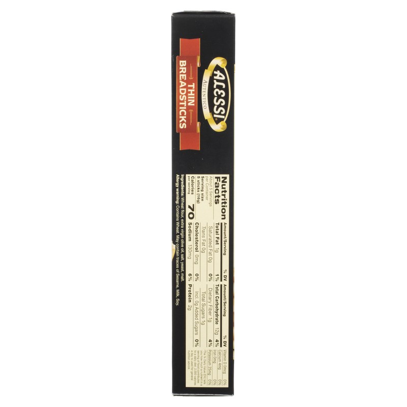 Alessi Imported Breadsticks, Thin Autentico Italian Crispy Bread Sticks, Low