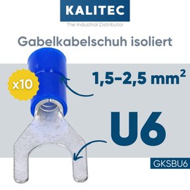 Pack of 10 Kalitec GKSBU6 Cable Lugs Fork Cable Lugs 1.5-2.5 mm² I Blue Partially Insulated I PVC Collar U6 I for Connecting Cables or Strands I Protects Electrical Connections I Crimp Connector