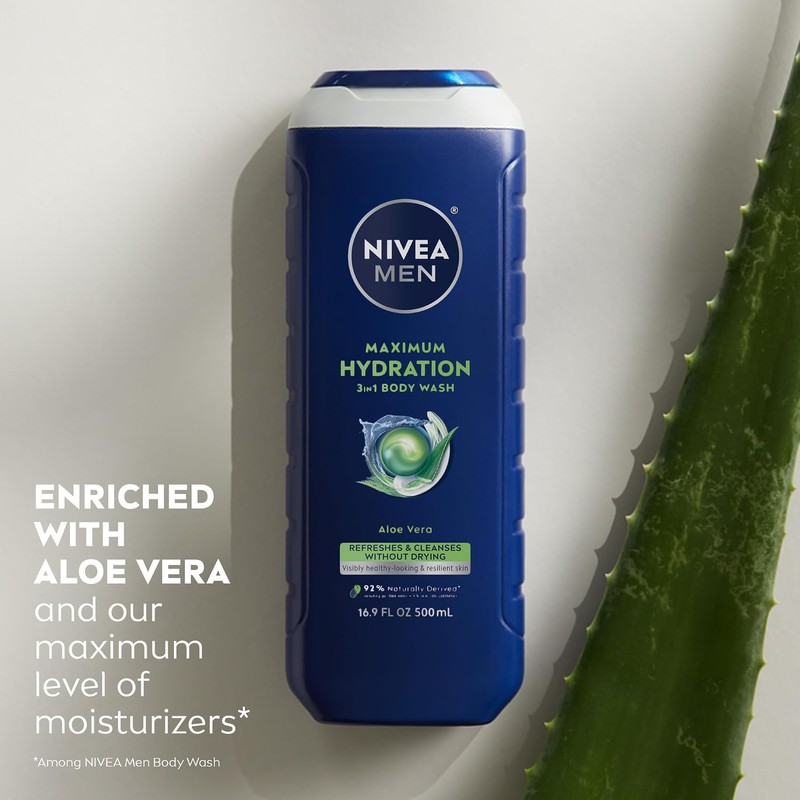NIVEA MEN Maximum Hydration 3-in-1 Body Wash with Aloe Vera,