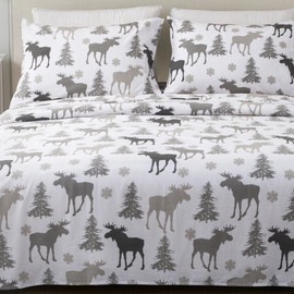 Great Bay Home Flannel Sheet Set Queen Size - 100% Turkish Cotton, Double-Brushed, Printed Bed Sheets - Ultra-Soft, Cozy, 4-Piece Bedding Set (Moose)