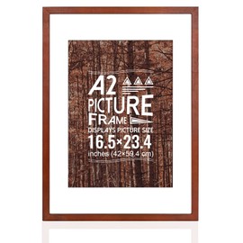 HOMESEVEN A2 Poster Frame, A2 Picture Frame (16.5 x 23.4 inches), Solid Wood Brown Poster Frame-Horizontal and Vertical Wall Hanging for Home, Exhibition, Caffe(Brown)