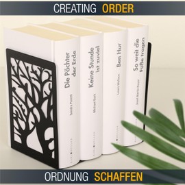 RICOO Bookend Black Book Holder for Shelf, 1 Pair (2 Pieces) BS201x2, Book Holder, Book Stopper, Book Holder, Bookends Metal Vintage