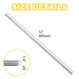 YUEARN 4Pcs 304 Stainless Steel Fully Threaded Rod, 1/4"-20 Thread Size, 12" Length, Right Hand Threads