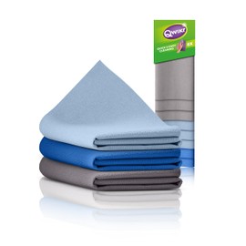 Qwikr Microfibre Cloths, XXL, Pack of 8, Grey, Light Blue, Blue, Cleaning Cloths, Value Pack, 40 x 50 cm, XXL Size, Ideal for Large Tasks, Microfibre Cloths, Washable at 60 Degrees