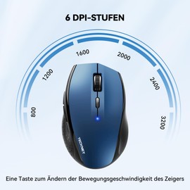 TECKNET Bluetooth Maus, 3200 DPI Kabellose Maus, 24 Monate Batterielebensdauer, Maus kabellos Bluetooth Mouse 6 Verstellbare DPI Level, Funk Maus mit Batterieanzeige für PC Mac (Himmelblau)