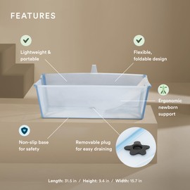 Stokke Flexi Bath X-Large Bundle, Ocean Blue - Spacious Baby Bathtub + Newborn Support - Lightweight, Foldable & Easy to Store - Best for Ages 0-6