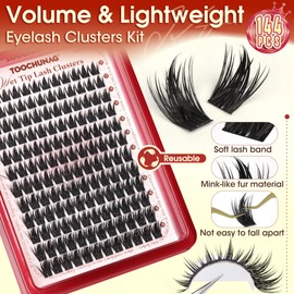 Thick Manga Lash Clusters Kit 12-18mm Anime Eyelash Clusters D Curly Volume Individual Cluster Lashes Extension Kit Salon Look Spiky Cluster Eyelash Extensions with Bond,Seal,Tweezers by TOOCHUNAG