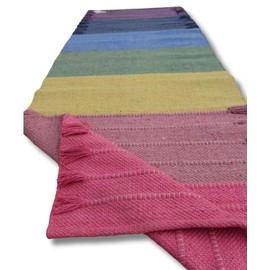 Jaipur Art & Rugs Cotton Yoga Rug - Eco-Friendly Hand-Woven Thick Mat (24”x72”x5mm) for Everyday Fitness at Home - Comfortable & Extra-Long (Multicolor 10)